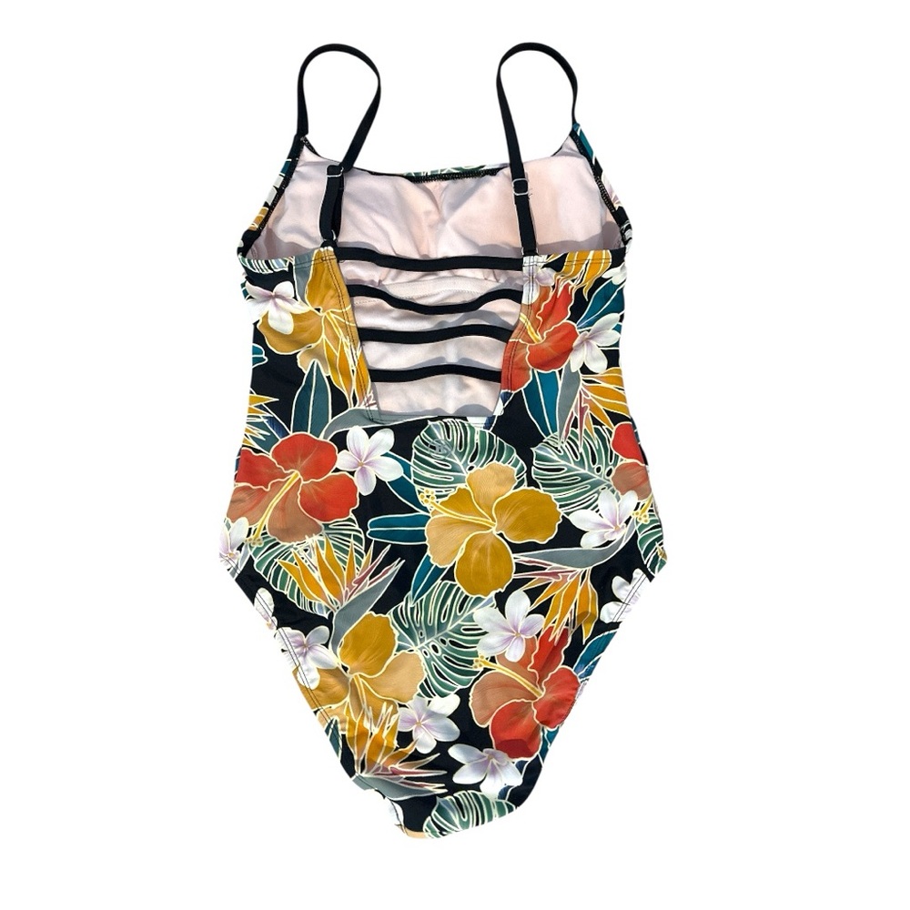 Hurley Colorful Tropical Floral One Piece SwimSuit with  shutter Cut-Out Design.